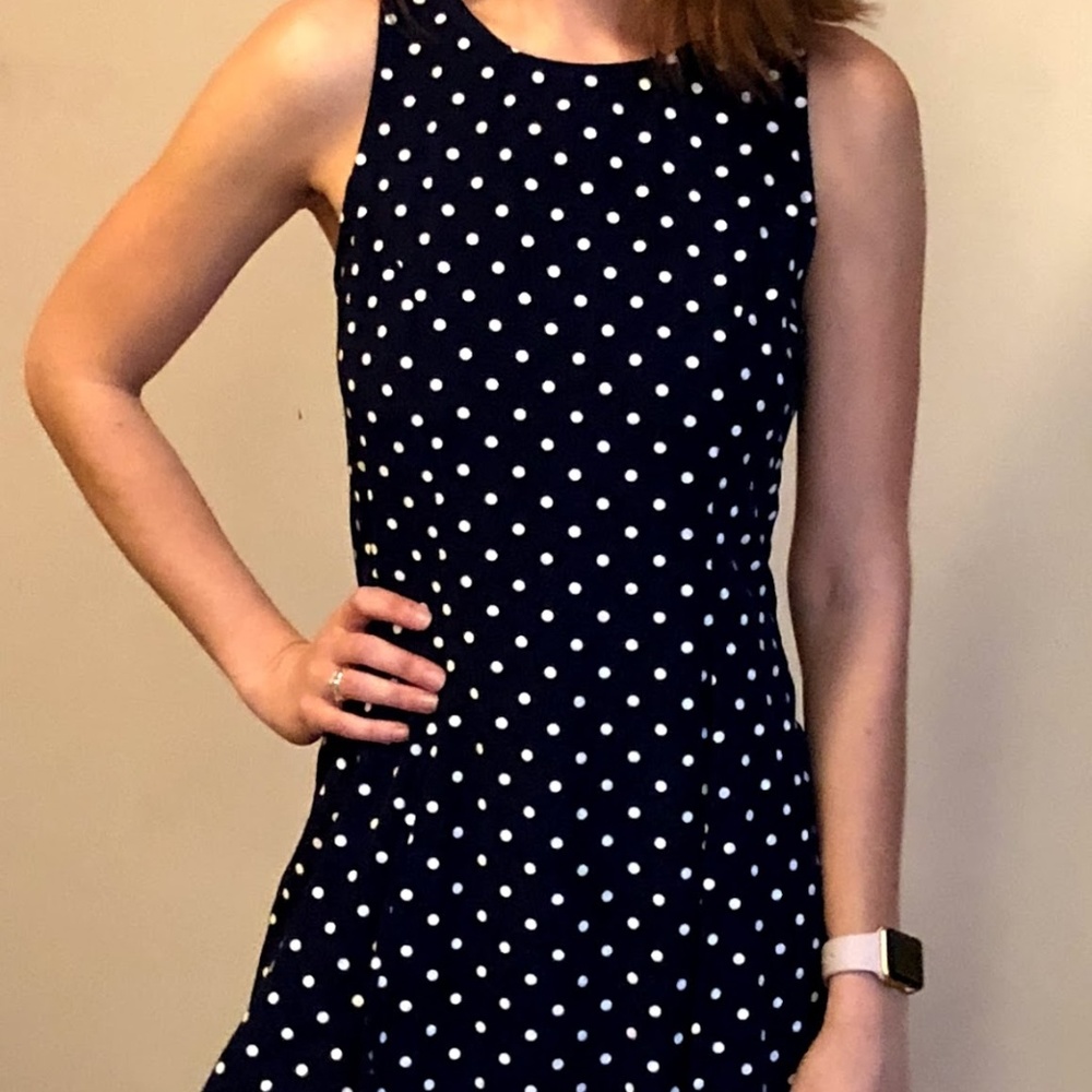 Vintage Navy and White Polka Dot Dress